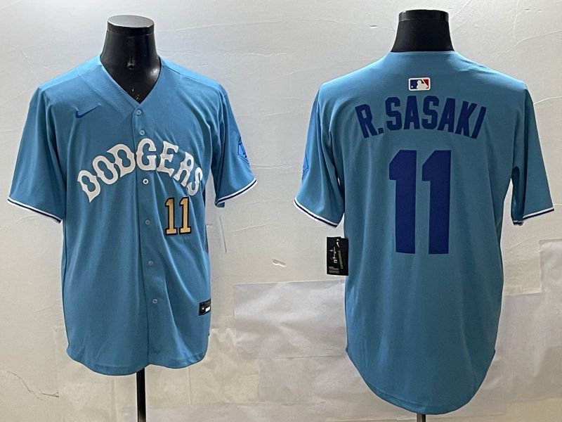 Men Los Angeles Dodgers #11 R.Sasaki Light Blue Joint Name 2025 Nike MLB Jersey style 17->los angeles dodgers->MLB Jersey